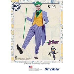 Simplicity Pattern 8195 DC Comics Joker Costume Pants Vest Jacket Sz 38-44 UNCUT